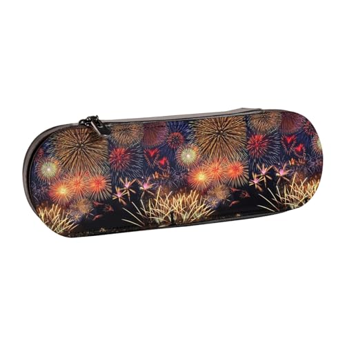 WURTON Stylisches Federmäppchen aus Leder mit Feuerwerk-Aufdruck, kompakt und vielseitig, Stifteetui aus Leder von WURTON