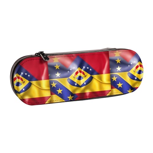 WURTON Stylisches Federmäppchen aus Leder mit Flagge von Venezuela, kompaktes und vielseitiges Stifteetui aus Leder von WURTON