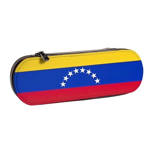 WURTON Stylisches Federmäppchen aus Leder mit Flagge von Venezuela, kompaktes und vielseitiges Stifteetui aus Leder von WURTON
