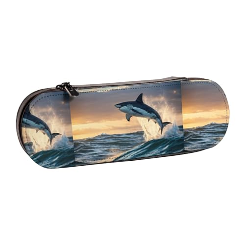 WURTON Stylisches Federmäppchen aus Leder mit Hai-Aufdruck, kompakt und vielseitig, Stifteetui, Leder von WURTON