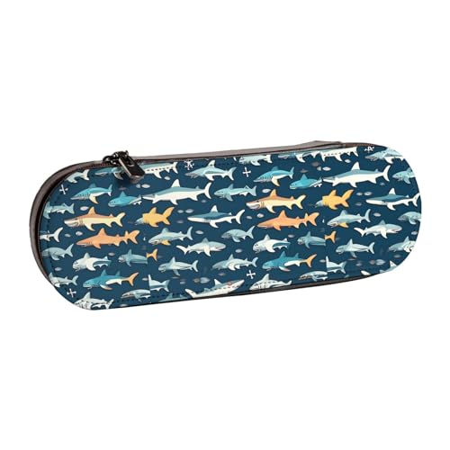 WURTON Stylisches Federmäppchen aus Leder mit Haifisch-Motiv, kompakt und vielseitig, Stifteetui aus Leder von WURTON