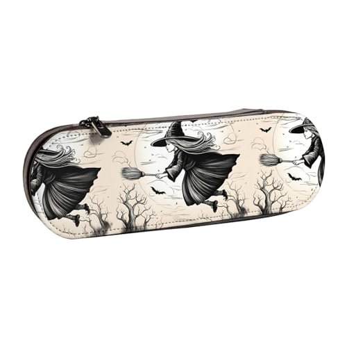 WURTON Stylisches Federmäppchen aus Leder mit Halloween-Hexenmotiv – kompakt und vielseitig, Stifteetui aus Leder von WURTON