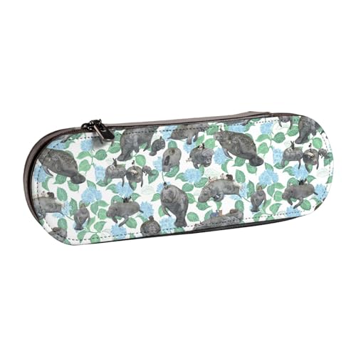 WURTON Stylisches Federmäppchen aus Leder mit Kaninchenmotiv, kompaktes und vielseitiges Federmäppchen aus Leder von WURTON