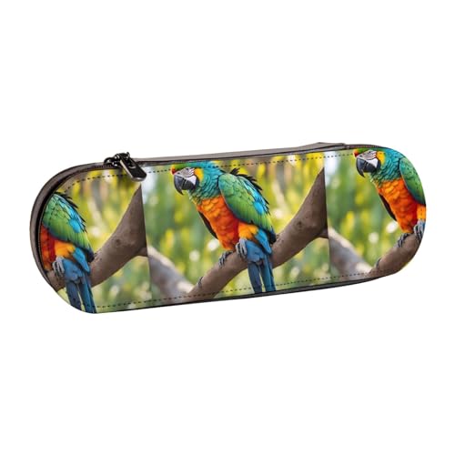 WURTON Stylisches Federmäppchen aus Leder mit Papageienfeder-Aufdruck, kompakt und vielseitig, Stifteetui aus Leder von WURTON