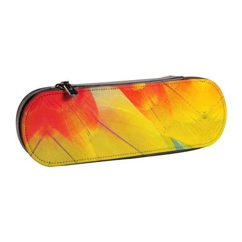 WURTON Stylisches Federmäppchen aus Leder mit Papageienfeder-Aufdruck, kompakt und vielseitig, Stifteetui aus Leder von WURTON