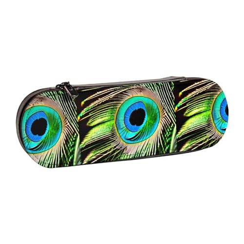 WURTON Stylisches Federmäppchen aus Leder mit Pfauenfeder-Druck, kompakt und vielseitig, Stifteetui aus Leder von WURTON