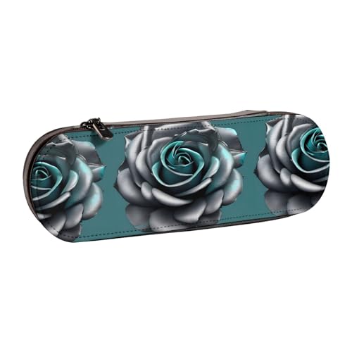 WURTON Stylisches Federmäppchen aus Leder mit Rosen-Motiv, kompaktes und vielseitiges Stifteetui, Blaugrün von WURTON