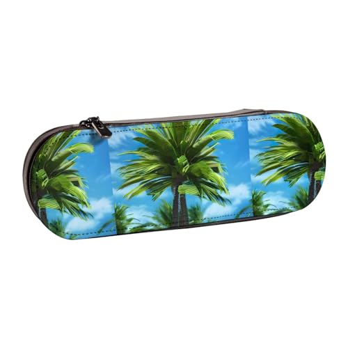 WURTON Stylisches Federmäppchen aus Leder mit Sommerpalmen-Druck, kompakt und vielseitig, Stifteetui aus Leder von WURTON