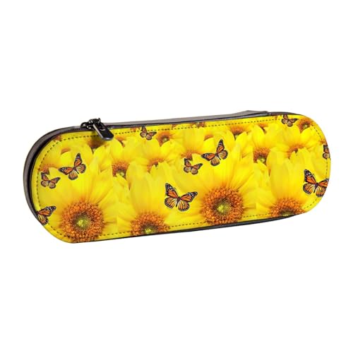 WURTON Stylisches Federmäppchen aus Leder mit gelben Blumen und Schmetterlingen – kompakt und vielseitig einsetzbar von WURTON