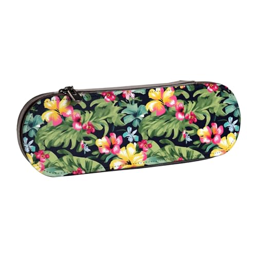 WURTON Stylisches Federmäppchen aus Leder mit hawaiianischem Blumendruck, kompakt und vielseitig, Stifteetui aus Leder von WURTON