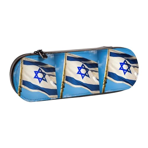 WURTON Stylisches Federmäppchen aus Leder mit israelischer Flagge, kompakt und vielseitig, Stifteetui aus Leder von WURTON