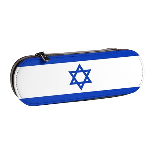 WURTON Stylisches Federmäppchen aus Leder mit israelischer Flagge, kompakt und vielseitig, Stifteetui aus Leder von WURTON