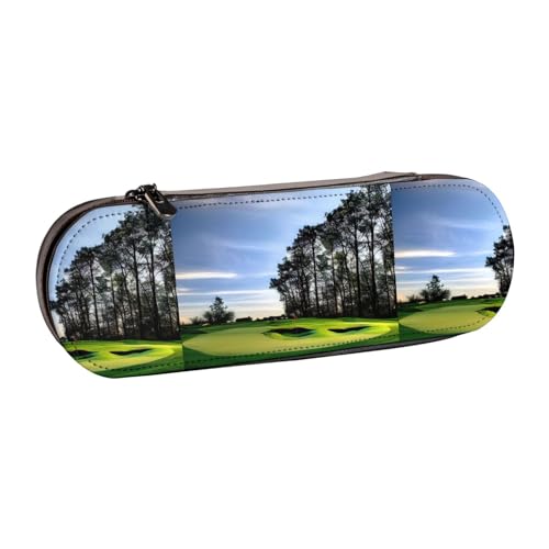 WURTON Stylisches Leder-Federmäppchen mit Golfplatz- und Baumaufdruck, kompakt und vielseitig, Stifteetui aus Leder von WURTON