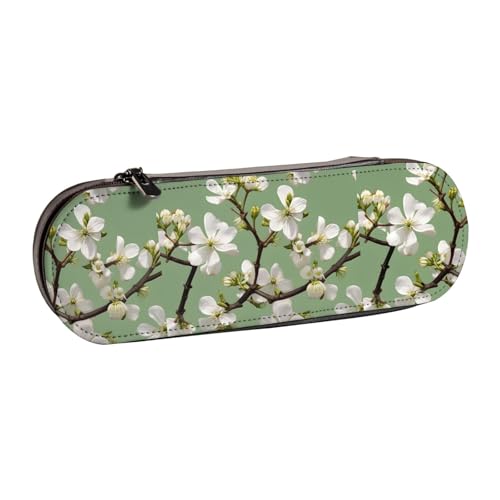 WURTON Stylisches Leder-Federmäppchen mit Hundeholzblüten-Aufdruck, kompakt und vielseitig, Stifteetui aus Leder von WURTON