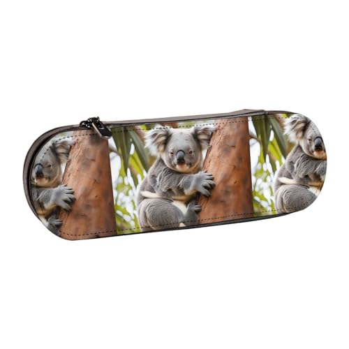 WURTON Stylisches Leder-Federmäppchen mit Koala-Motiv, kompaktes und vielseitiges Federmäppchen aus Leder von WURTON