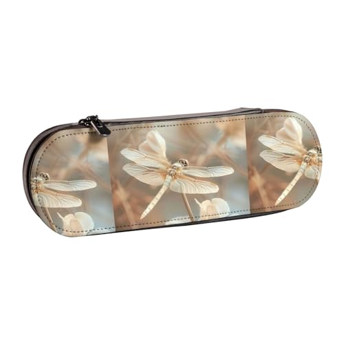 WURTON Stylisches Leder-Federmäppchen mit Libellen- und Blumendruck, kompakt und vielseitig, Stifteetui aus Leder von WURTON