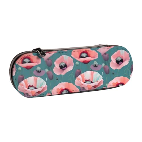WURTON Stylisches Leder-Federmäppchen mit Mohnblumen-Aufdruck, kompakt und vielseitig, Stifteetui aus Leder von WURTON
