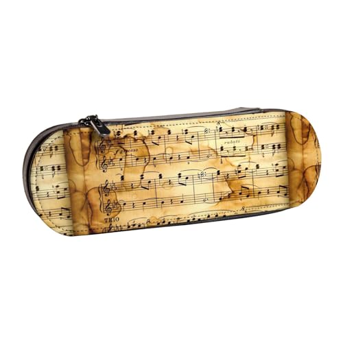 WURTON Stylisches Leder-Federmäppchen mit Musiknoten-Aufdruck, kompakt und vielseitig, Stifteetui aus Leder von WURTON