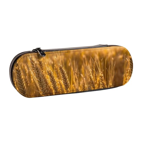 WURTON Stylisches Leder-Federmäppchen mit Weizenfelddruck, kompakt und vielseitig, Stifteetui aus Leder von WURTON