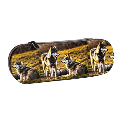 WURTON Stylisches Leder-Federmäppchen mit Wolfsaufdruck, kompakt und vielseitig, Stifteetui aus Leder von WURTON