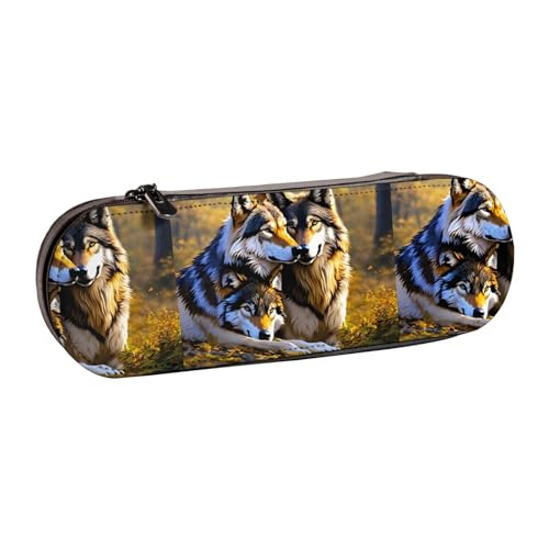 WURTON Stylisches Leder-Federmäppchen mit Wolfsaufdruck, kompakt und vielseitig, Stifteetui aus Leder von WURTON