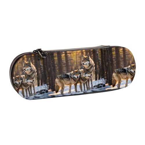 WURTON Stylisches Leder-Federmäppchen mit Wolfsaufdruck, kompakt und vielseitig, Stifteetui aus Leder von WURTON