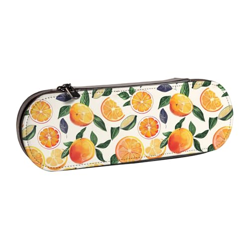 WURTON Stylisches Leder-Federmäppchen mit Zitrusfrüchtenmuster, kompakt und vielseitig, Stifteetui aus Leder von WURTON