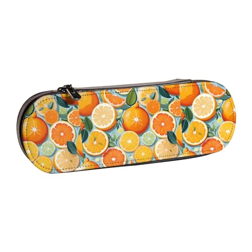 WURTON Stylisches Leder-Federmäppchen mit Zitrusfrüchtenmuster, kompakt und vielseitig, Stifteetui aus Leder von WURTON