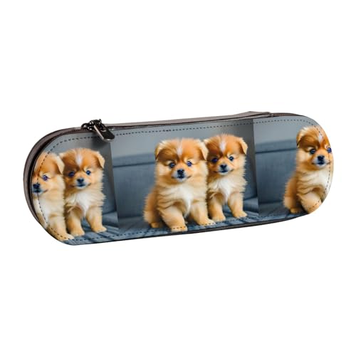 WURTON Stylisches Leder-Federmäppchen mit Zwergspitzen-Motiv – kompaktes und vielseitiges Stifteetui aus Leder von WURTON