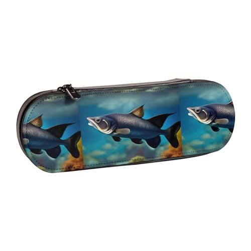 WURTON Subaquatic Federmäppchen aus Leder mit Wels-Aufdruck, kompakt und vielseitig, Stifteetui aus Leder von WURTON