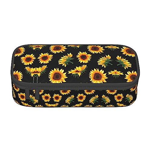 WURTON Sunflower Flowers Plants Black and Yellow Print unisex Zipper Big Capacity Pencil Case Small Pen Pouch Adults Cosmetic Makeup Bag Office Supplies von WURTON