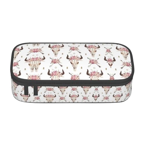 WURTON Tribal bull skull on white Print Pencil Case for Boys Girls Pen Bags Large Capacity Pencil Pouch Office Supplies von WURTON