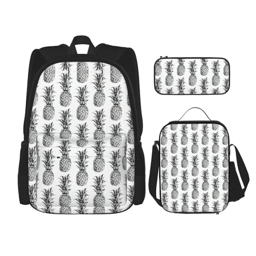 WURTON Tropisches Thema Ananas Obst Muster Druck Rucksack Mädchen Jungen Schultaschen Teenager Lunchbox Und Federmäppchen 3 In 1 Büchertaschen Set von WURTON