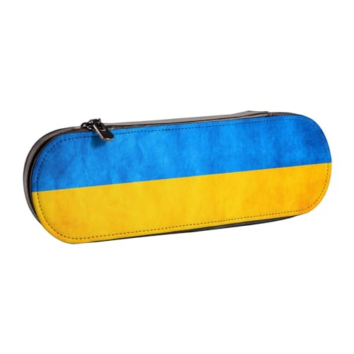 WURTON Ukrainische Flagge Druck Vintage Leder Federmäppchen - Schickes kompaktes Leder Federmäppchen Tasche Pencil Pouch Pencil Pouch von WURTON