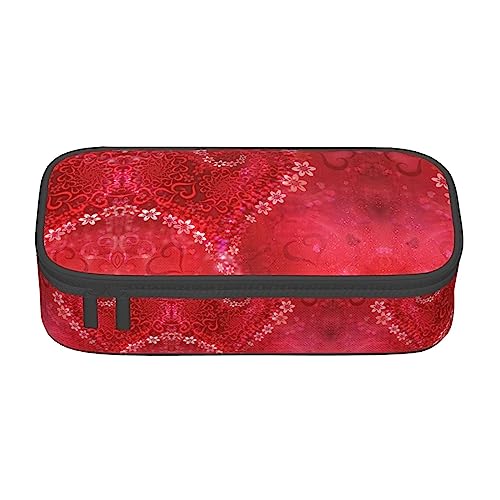 WURTON Valentinstag Rot Herz Blume Druck Unisex Reißverschluss Große Kapazität Bleistift Fall Kleine Stift Tasche Erwachsene Kosmetik Make-up Tasche Bürobedarf von WURTON