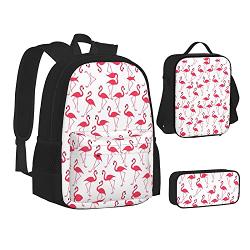 WURTON Viele Füchse drucken Rucksack Schule Büchertaschen Set Mittagessen Tasche Federmäppchen Schule Rucksäcke Mädchen Jungen, Rosa Flamingo-Muster, Einheitsgröße von WURTON