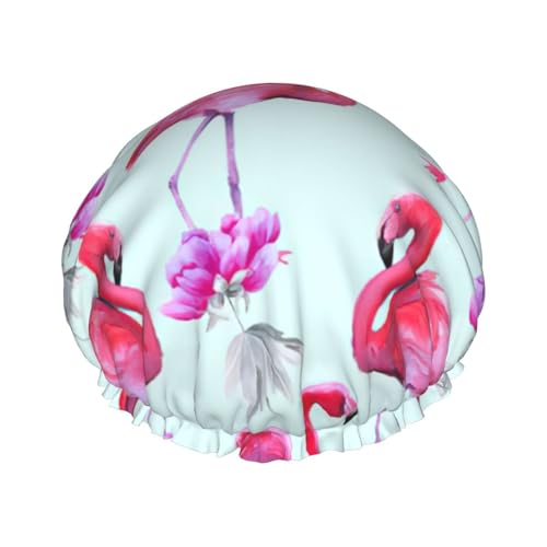 WURTON Weiche Duschhaube für Damen, Motiv: rosa Flamingos, wiederverwendbar, umweltfreundlich, Haarbadkappen von WURTON