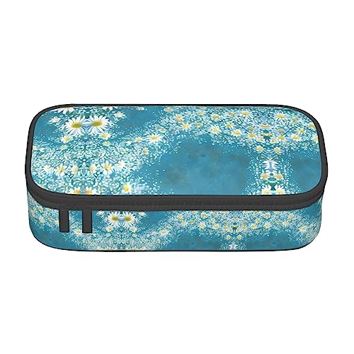 WURTON Weiß Blau Gänseblümchen Druck unisex Reißverschluss Große Kapazität Bleistift Fall Kleine Stift Beutel Erwachsene Kosmetik Make-up Tasche Bürobedarf von WURTON