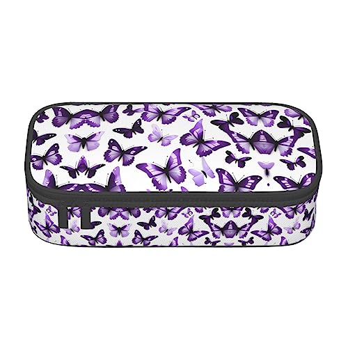 WURTON Weiß Lila Schmetterlinge Print unisex Reißverschluss Große Kapazität Bleistift Fall Kleine Stift Tasche Erwachsene Kosmetik Make-up Tasche Bürobedarf von WURTON