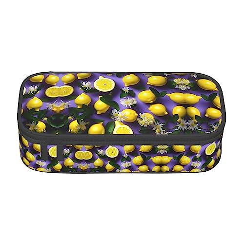 WURTON Zitrone und Blumen Print unisex Reißverschluss Große Kapazität Bleistift Fall Kleine Stift Tasche Erwachsene Kosmetik Make-up Tasche Bürobedarf von WURTON