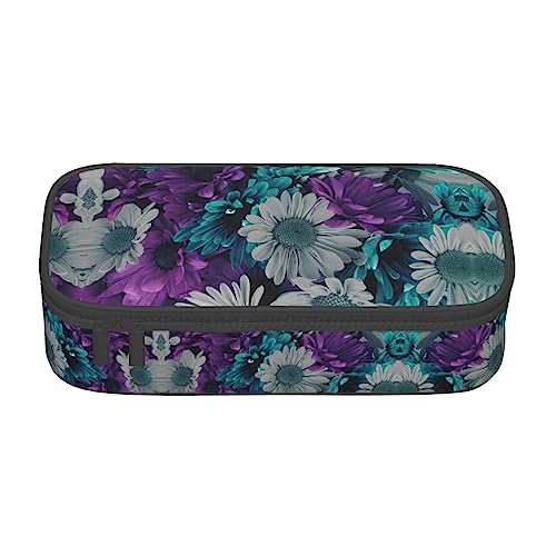 WURTON lila und blaugrün Blumen Print unisex Reißverschluss Große Kapazität Bleistift Fall Kleine Stift Tasche Erwachsene Kosmetik Make-up Tasche Bürobedarf von WURTON