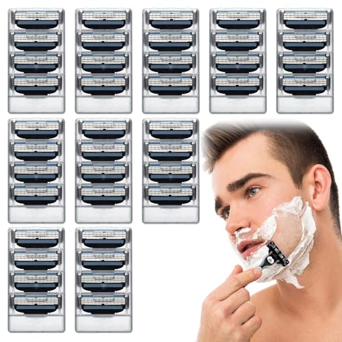 40 Stück kompatibel Mach 3 Rasierer Rasierklingen kompatibel Mach 3 kompatibel Mach3 Rasierer Klingen mit 3-Facher Klinge Nicht Kompatibel mit Fusion-5-Rasierern Manuelle Friseurklingen für Männer von WUSANNA