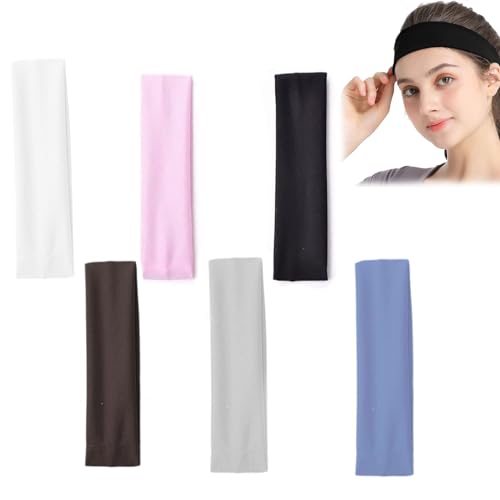 Haarbänder Damen Stirnband Damen Dünn Haarband Beige Schweiß Haarbänder Weiches Elastisch Haarreife Frauen Yoga Workout Fitness Headbands 6er-Pack Schwarz Weiß Kaffee Dunkelgrau Khaki Pink von WUSANNA