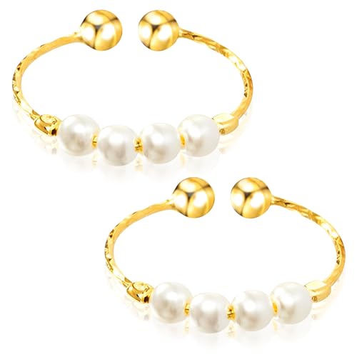 WUSANNA 2 Stück Anxiety Ring Anti Stress Ring, Fidget Ring Offener Ringe Angst Ring mit Beweglichen Perlen Verstellbar Gold Worry Rings Spinning Ring für Damen Verlobungsringe, Geschenke für Freund von WUSANNA