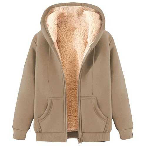 Fleecejacke Damen Warm Winterjacke Winter Sweatjacke mit Kapuze Teddy Fleece Kapuzenjacke Große Größen Kapuzenpullover mit Taschen Elegant Teddyfleece Wollmantel Bequeme ÜBergangsjacke von WUSENTOF