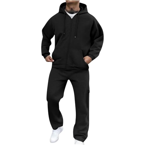Herren Jogginganzug Baggy Sportbekleidung Trainingsanzug Herren Casual Hoodie Mit Kapuze Langarm Mit Taschen Hausanzug 2-Teilig Kapuzenpullover Jogginghose Jogginganzug Set Klassisch Sportanzug von WUSENTOF