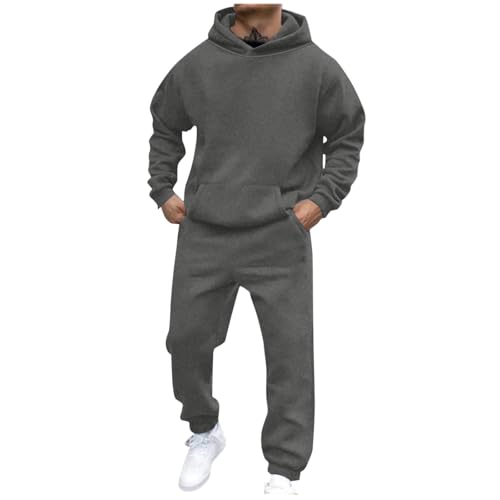 Trainingsanzug Herren Jogginganzug Freizeitanzug Baggy Sportbekleidung Einfarbig Hoodie und Jogginghose Set mit Kapuze mit Taschen 2-Teilig Gym Fitness Kapuzenpullover Y2K Baumwolle Herren Sportanzug von WUSENTOF