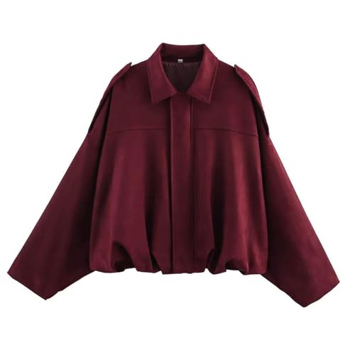 WUSENTOF Bomberjacke Damen Kurz Oversized Wildlederjacke aus weichem Kunstwildleder mit Fleece-Futter Streetwear Winterjacke Herbst Übergangszeit Kurze Warme Lederjacke Damen Suede Jacket von WUSENTOF
