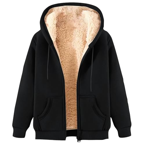 WUSENTOF Fleecejacke Damen Winter Sweatjacke Große Größen Plüschjacke mit Kapuze Teenager Mädchen Übergangsjacke Warm Gefütterte Teddyjacke Kapuzenpullover Outdoor Sweatjacke Teddyfleece Winterjacke von WUSENTOF