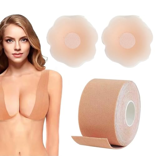 WUSJCOF 1 Band Wiederverwendbare Klebe BH Push Up Große Brust Boob Tape Rückenfrei Trägerloser Unsichtbar Silikon Brüste Nippelpads Body Tape für Abendkleider, Ballkleid, Hochzeitskleid von WUSJCOF